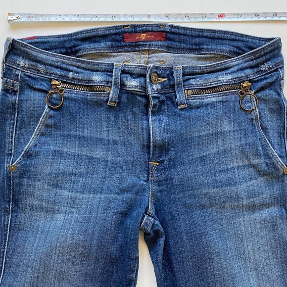 7 For All Mankind Womens Flare Wide Bootcut Jeans 28 Raw Hem Zippers Low Rise - Picture 14 of 15